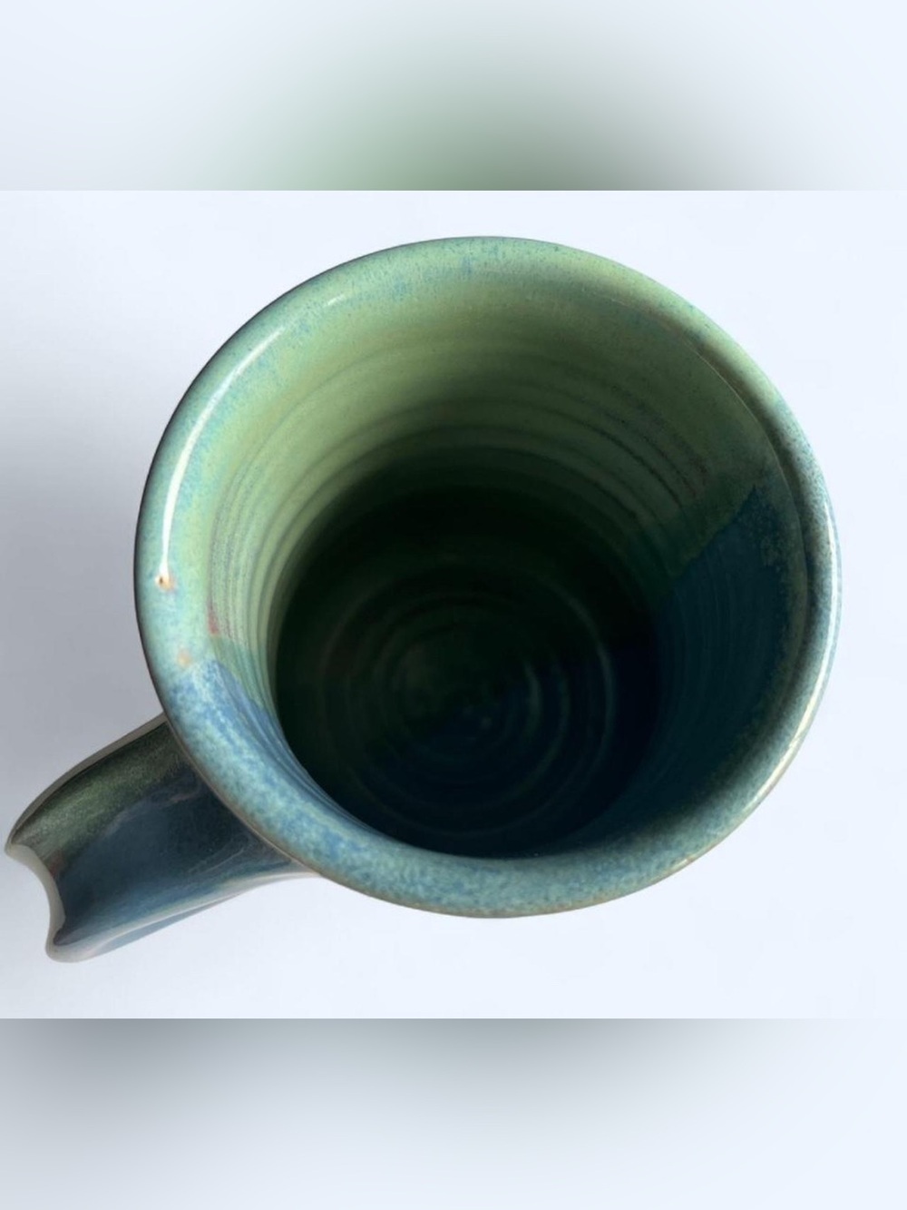 Signed Handmade Green Pottery Mug Leaf Motif Artisan Ceramic Coffee Cup - Picture 4 of 9